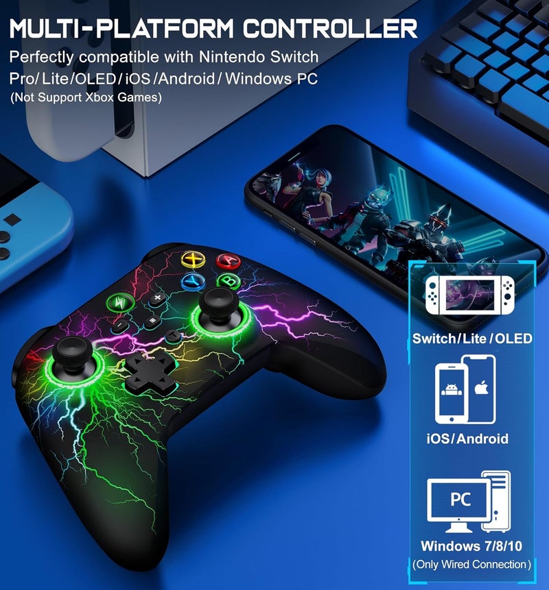 Svetaecho Wireless Switch 2 Pro Controller for Nintendo Switch Controller/Switch 2/Lite/OLED, Wireless LED PC Game Joysticks - iOS/Android Remote Interactive Gaming Figures - Image 2
